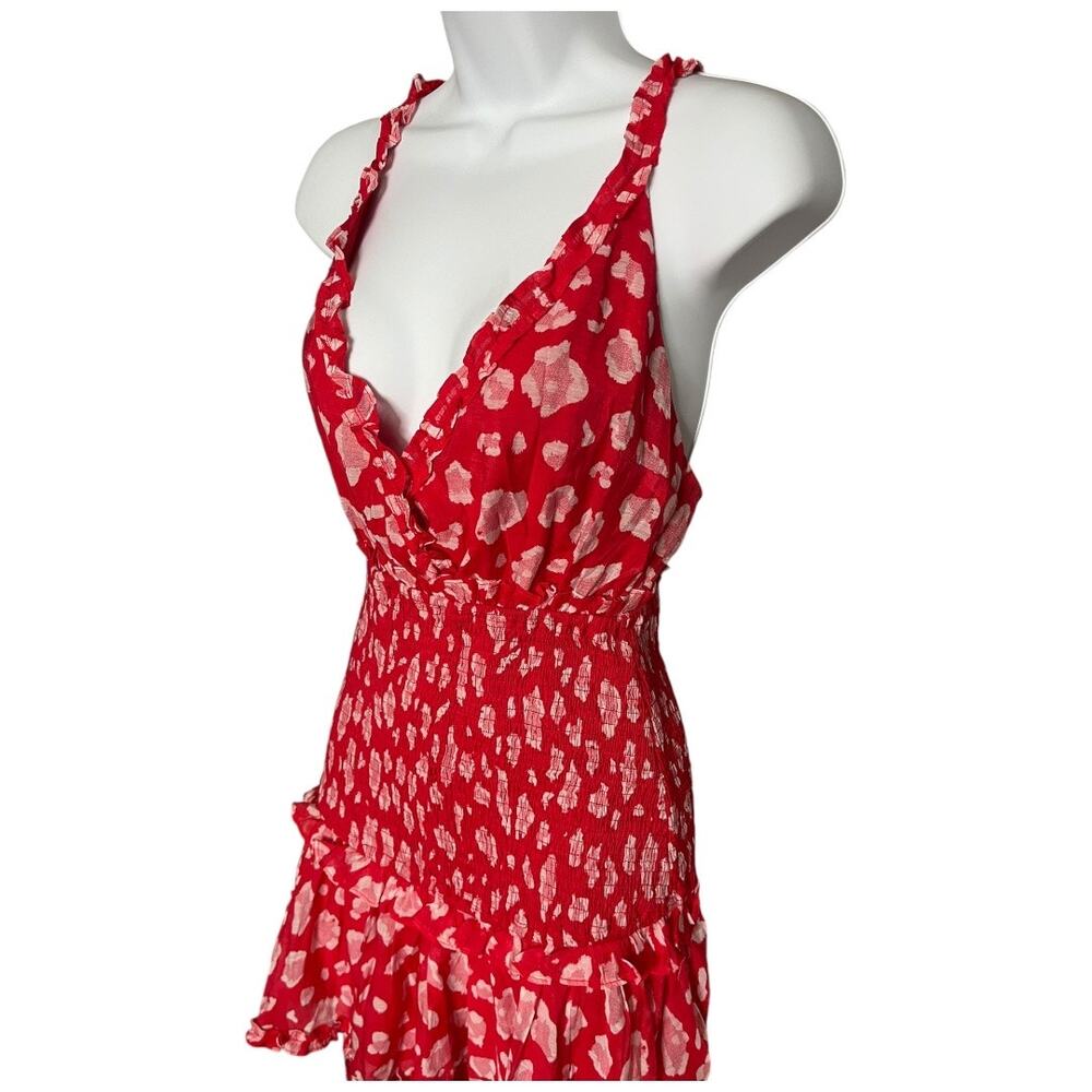Hello Molly On The Ground red pink printed v-neck mini dress ruffle small 4 NWT - Picture 5 of 8